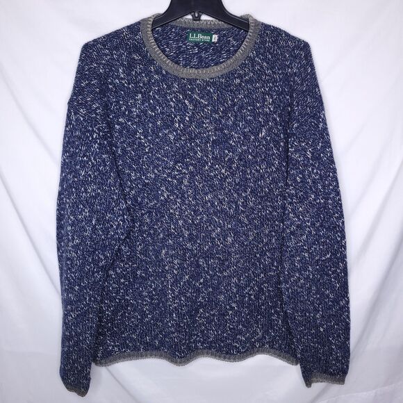 LL Bean Wool Sweater Mens XL Blue, White Crewneck Vintage - Picture 1 of 11